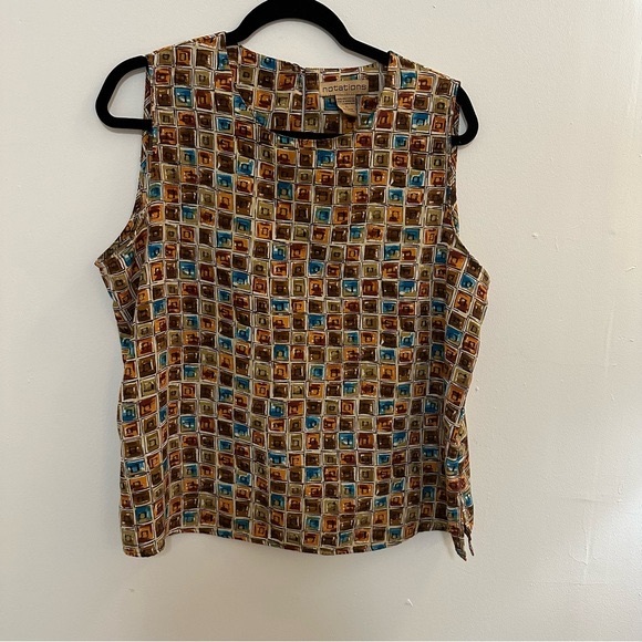 Notations Blouse Women’s Career Chic Square Design Sleeveless Round Neck Top - Picture 1 of 9